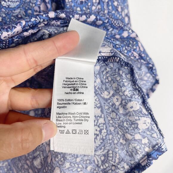 JCrew Women XS Blue Purple Button Front Ruffleneck Popover Liberty Bourton Bloom - Picture 8 of 11